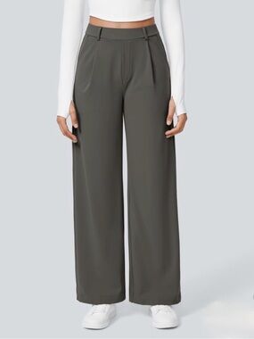 HALARA Grey Flex Day Stretch Wide Leg High Waist Relax Fit Pants Sz M Regular